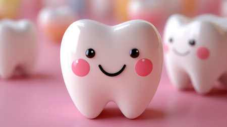 This delightful cartoon tooth character features a cheerful smile and rosy cheeks, designed to promote dental health in a fun and engaging way for kids.の素材