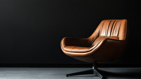A sophisticated leather armchair positioned against a dark wall, portraying modern elegance in interior design. Perfect for adding warmth to any stylish space.の素材