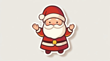 Cute and simple sticker design of Saint Nicholas in traditional red attire, smiling and waving.の素材