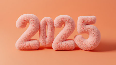 This image features fluffy pink numbers 2025, artistically rendered to represent the upcoming year, perfect for festive promotions, designs, and creative projects.の素材