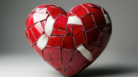 A stunning red mosaic heart sculpture representing love and emotion through creative artistry. This decorative piece adds warmth and elegance to any space.の素材