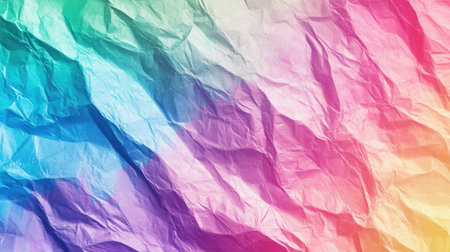 A stunning colorful crumpled paper background featuring a blend of pastels and vibrant hues. Perfect for artistic projects, design elements, or abstract visuals.の素材