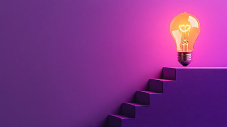 A light bulb radiates atop a purple training pyramid, illustrating growth and creativity in educationの素材
