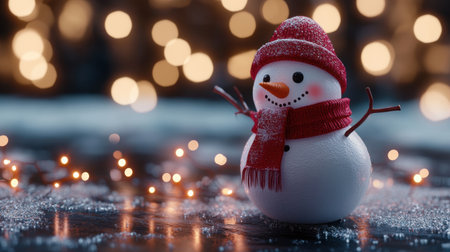 Delight in this charming snowman decoration adorned with a vibrant red scarf, embodying the joyful spirit of winter festivities and holiday cheer.の素材