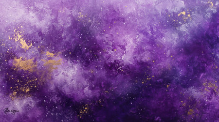 Stunning abstract artwork featuring rich purple hues accented with shimmering gold textures, perfect for adding a touch of elegance and creativity to any design project or space.の素材