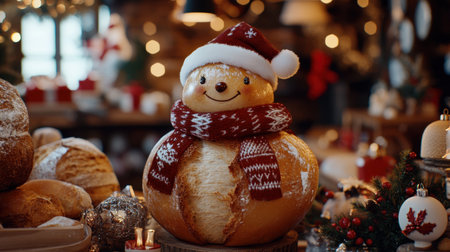 This delightful snowman-shaped bread adds a whimsical touch to any holiday gathering. Perfect for seasonal decorations or festive baking ideas!の素材
