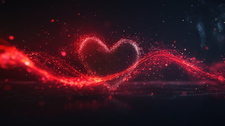 A captivating image of a sparkling heart formed by glowing red particles on a dark background, evoking feelings of love and passion ideal for romantic themes.の素材