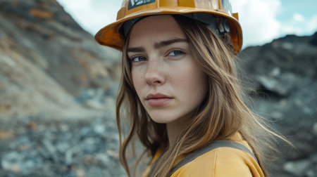 Mining operations captured through the eyes of a female engineer, showcasing her resilience and skill at the worksiteの素材