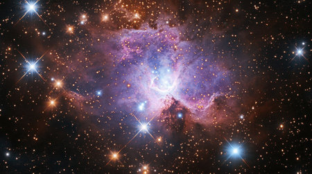 A breathtaking nebula surrounded by brilliant stars showcases the wonder of the universe. The vibrant colors and intricate patterns invite exploration into cosmic mysteries.の素材