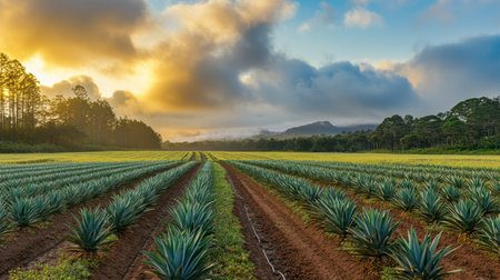 Vibrant pineapple fields meet IoT technology, blending nature and innovation to optimize agricultural practices and environmental careの素材