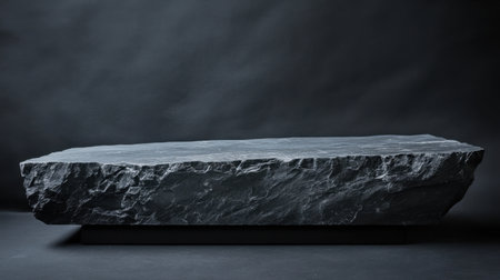A rugged dark slate stone positioned on a simple black background, showcasing its unique texture and natural beauty. Perfect for artistic and modern designs.の素材