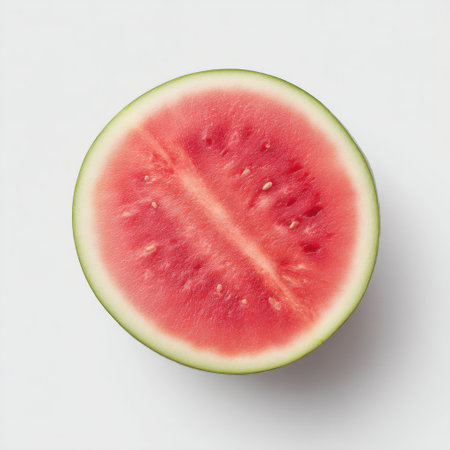 A bright, fresh slice of watermelon showcases its juicy red flesh and vibrant green rind, making it an ideal choice for a summer snack or healthy dessert.の素材