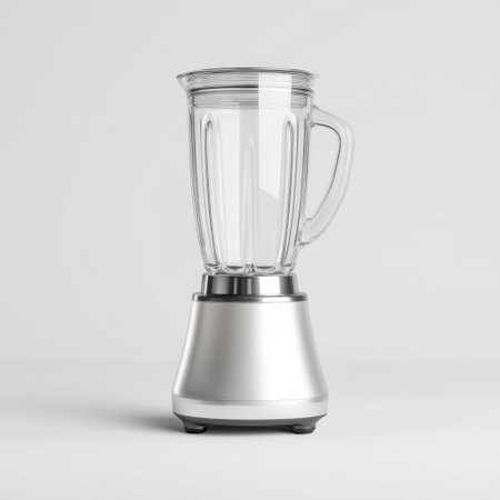 A sleek and modern kitchen blender featuring a clear glass jar and stainless steel base, perfect for culinary enthusiasts and home cooks looking to blend with style.の素材