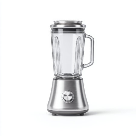 A sleek and modern kitchen blender featuring a clear glass jar and stainless steel base, perfect for preparing smoothies, sauces, and healthy drinks with ease.の素材