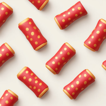 A vibrant collection of chewy soft candies featuring bright colors and fun polka dot patterns, perfect for dessert concepts, candy decorations, or delightful treats.の素材