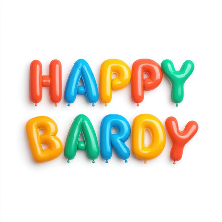 Vibrant balloons spell out "Happy Bardy," perfect for birthday celebrations and special occasions. They add a joyful touch to any festive event with colorful design.の素材