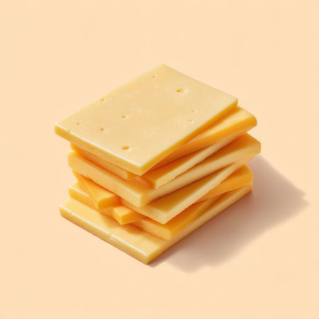 A visually appealing stack of sliced cheese on a soft pastel background, ideal for culinary, food photography, and healthy eating concepts. Perfect for diverse projects!の素材