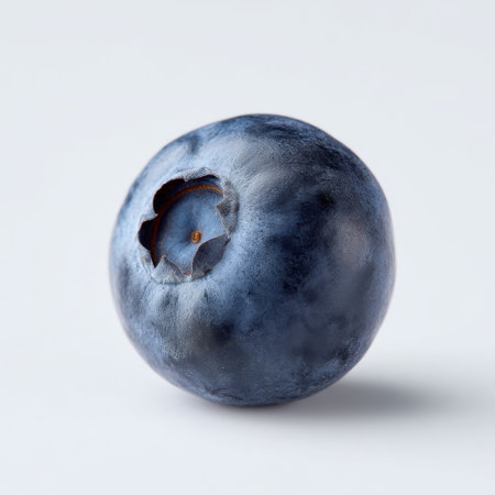 This high-quality image features a fresh blueberry on a clean white background, perfect for promoting healthy eating, nutrition, and culinary creations.の素材