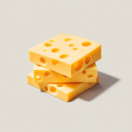Captivating image of vibrant yellow cheese blocks showcasing distinctive holes, ideal for food styling, recipes, and culinary presentations to inspire delicious creations.の素材