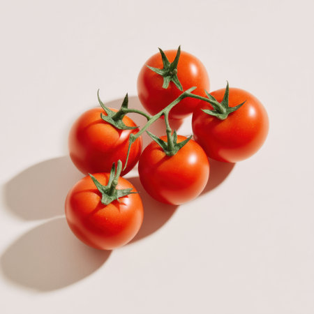 A stunning arrangement of fresh red tomatoes showcasing their vibrant color and natural beauty, ideal for promoting healthy eating and culinary creativity.の素材