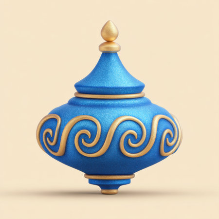 This elegant blue decorative vessel features intricate golden swirls, showcasing traditional craftsmanship perfect for enhancing home decor or artistic displays.の素材