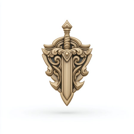 A beautifully crafted sword and shield design featuring intricate patterns and details, perfect for use in fantasy art, game design, and medieval themed projects.の素材