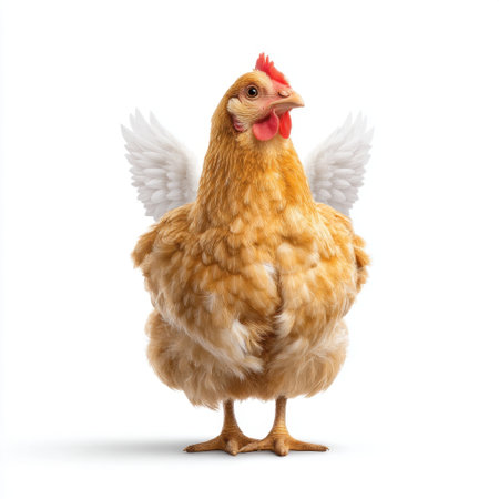 A whimsical depiction of a fluffy chicken with angel wings, perfect for adding a playful touch to any creative project, evoking charm and humor in unique ways.の素材