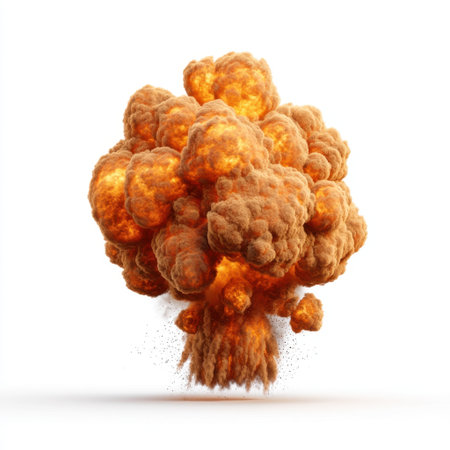 A visually stunning representation of a large explosion, showcasing bright flames, dense smoke clouds, and energetic dust. This image captures the raw power and drama of an explosive event.の素材