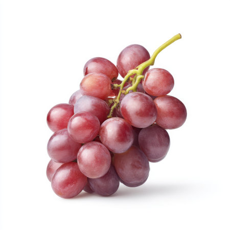 A vibrant cluster of fresh red grapes displayed against a clean white background, highlighting their juicy texture and sweet flavor, ideal for promoting healthy lifestyles.の素材