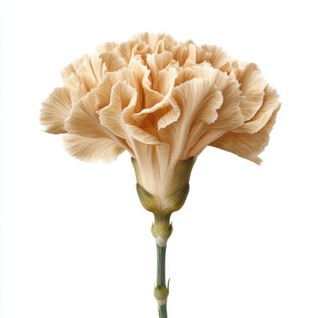 A stunning soft cream carnation flower with intricate petals and a green stem, perfect for nature-themed projects, floral arrangements, and artistic displays.の素材