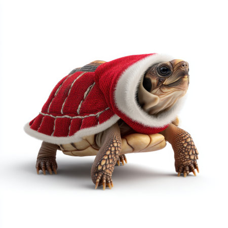 A charming turtle dressed in a festive red sweater and Santa hat embodies the holiday spirit. Perfect for seasonal decor, this image captures joy and whimsy.の素材