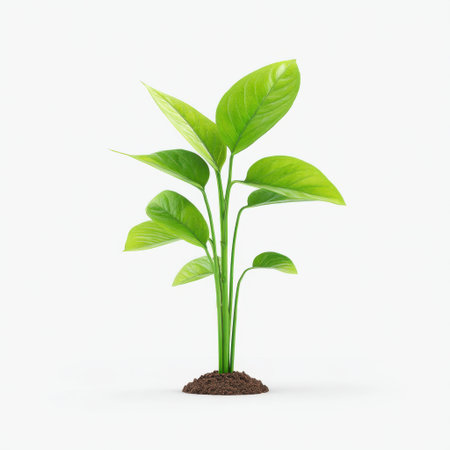 A vibrant green indoor plant with lush leaves sits in rich soil, creating a calming atmosphere for any living space. Ideal for home decor and nature lovers.の素材