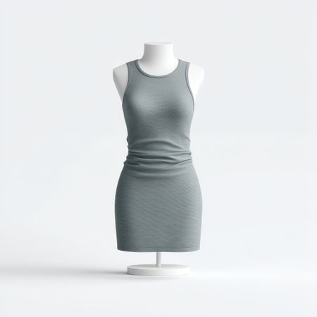 This elegant minimalist tank dress in soft gray showcases a sleek design, perfect for fashion displays or apparel presentations. Ideal for modern styling.の素材