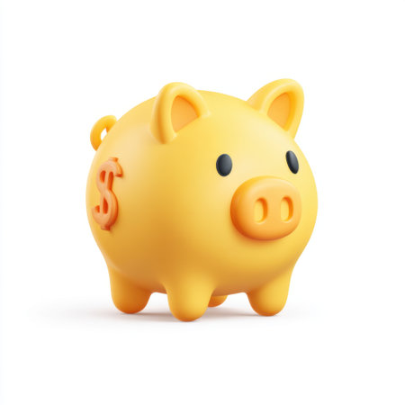 A charming yellow piggy bank featuring a dollar sign, ideal for visualizing savings concepts. Perfect for educational materials, advertisements, and finance workshops.の素材