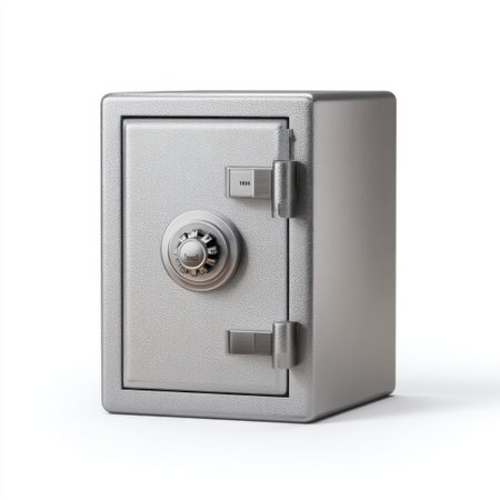 This image features a sturdy metal safe equipped with a combination lock, perfect for secure storage of valuables and important documents in various environments.の素材