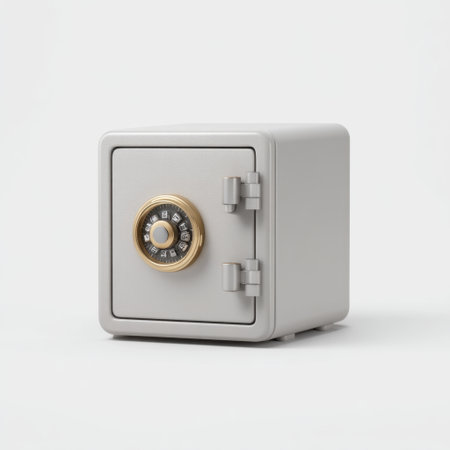 This image features a compact safe with a combination lock, symbolizing security and protection for valuables in personal or financial contexts, ideal for various uses.の素材
