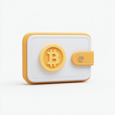 A sleek bitcoin wallet exhibiting a creative design with a yellow and white color palette, perfect for illustrating digital currency concepts and modern finance tools.の素材