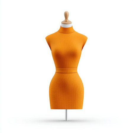 This image showcases a vibrant orange dress form, representing modern fashion design with a sleek silhouette. Ideal for fashion photographers and designers seeking inspiration.の素材