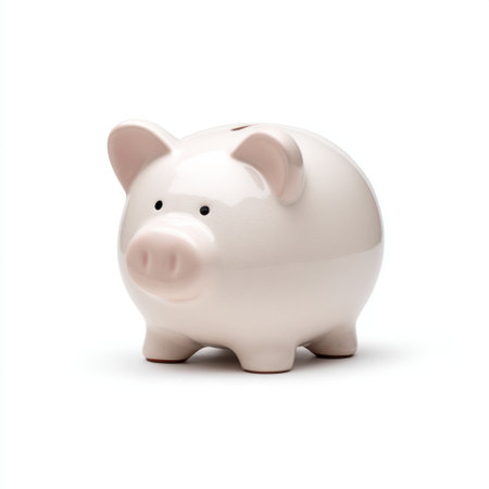 An adorable ceramic piggy bank captures the essence of savings and finance, presenting a playful yet important symbol of budgeting and financial planning.の素材