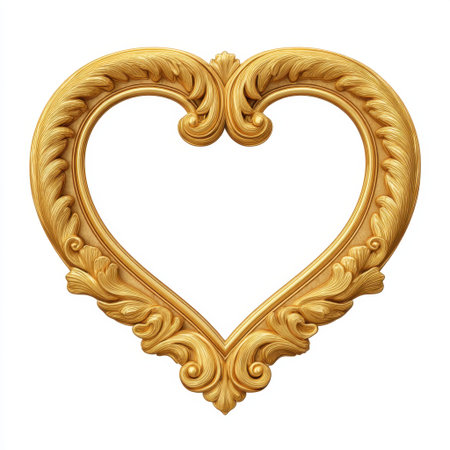 Stunning gold heart-shaped frame with intricate baroque details, ideal for romantic settings or art displays. A perfect decorative element for any space.の素材