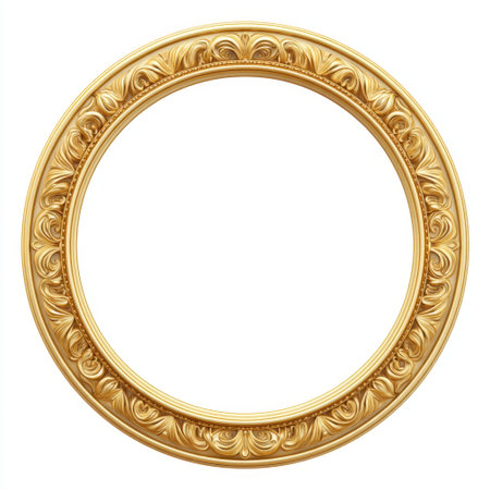 Elegant circular gold frame with intricate carvings, perfect for showcasing artwork or mirrors. Ideal for enhancing interior spaces with a classic touch.の素材