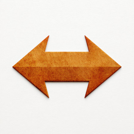 This image features a textured brown paper arrow on a white background, illustrating direction and choice. It is ideal for designs that require clear navigation symbols.の素材