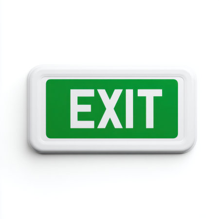 A vibrant green exit sign featuring bold white letters, designed to promote safety and aid navigation in emergency situations, ensuring clear guidance for quick escapes.の素材