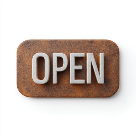 A rustic metal open sign showcases a textured surface, enhancing its charm. Perfect for attracting customers, it adds a warm, inviting touch to any storefront.の素材