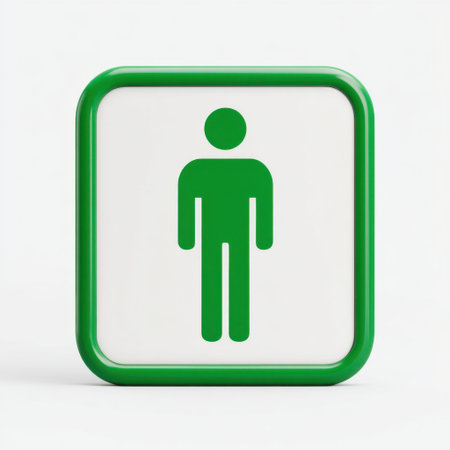 The image displays a green restroom sign for men, featuring a minimalistic design. It serves as a universal symbol for male facilities in public spaces.の素材