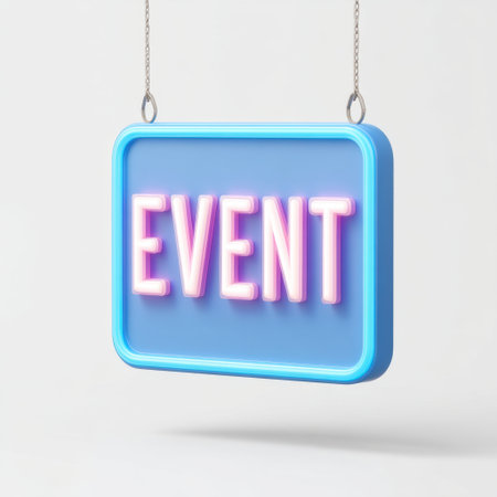 A vibrant neon blue event sign with glowing pink letters, perfect for adding a modern touch to any celebration or announcement, creating a festive atmosphere.の素材