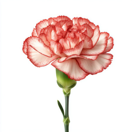 This stunning close-up captures a pink and white carnation flower, emphasizing its intricate petals and vibrant colors, perfect for nature and floral themes.の素材