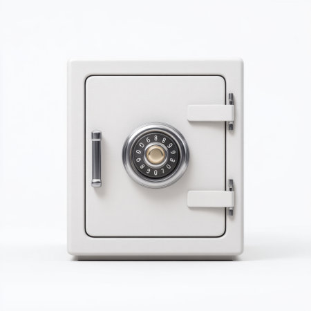 A compact and modern safe designed for secure storage, featuring a combination lock. Ideal for homes or offices to safeguard valuables and enhance security.の素材