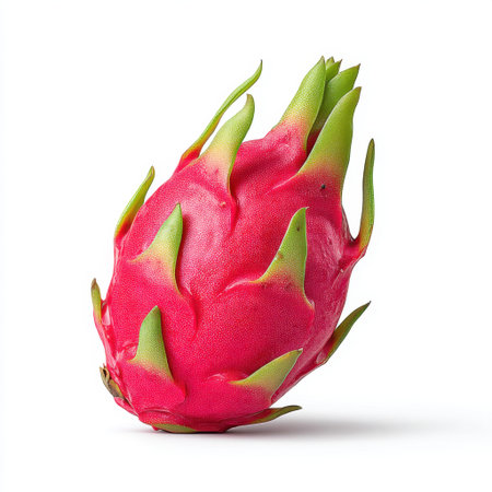 A striking dragon fruit showcased in vivid pink and green colors, ideal for use in health-focused recipes, desserts, and refreshing smoothies. Perfect addition to any dish.の素材