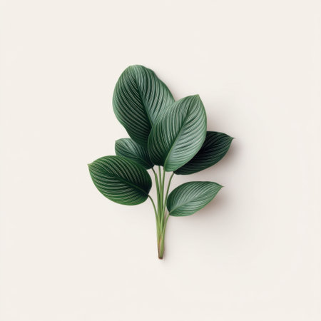 Elegant green leaves create a calming visual against a soft beige backdrop, perfect for natural decor ideas and bringing a touch of nature indoors.の素材